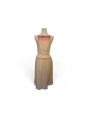 Honor Cream W/Purple Pink Ombre Gradient Silk Organza Peplum Vintage Dress Small